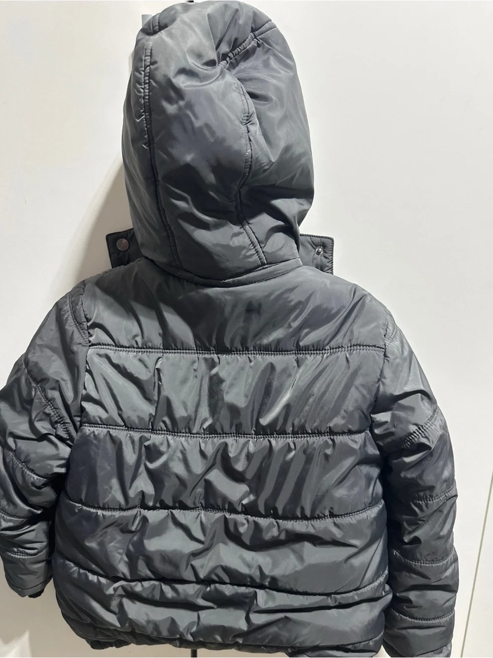 Calvin Klein Kids Gray Puffer Jacket with Red Hood Lining